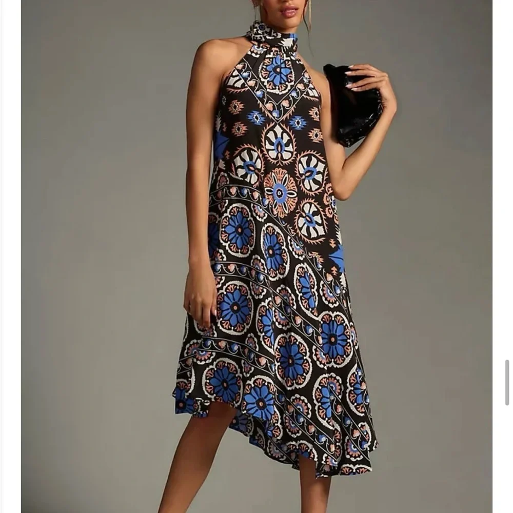 Anthropologie Silk Halter Midi Dress |‎ Size XXS | Boho Elegant - Picture 3 of 10